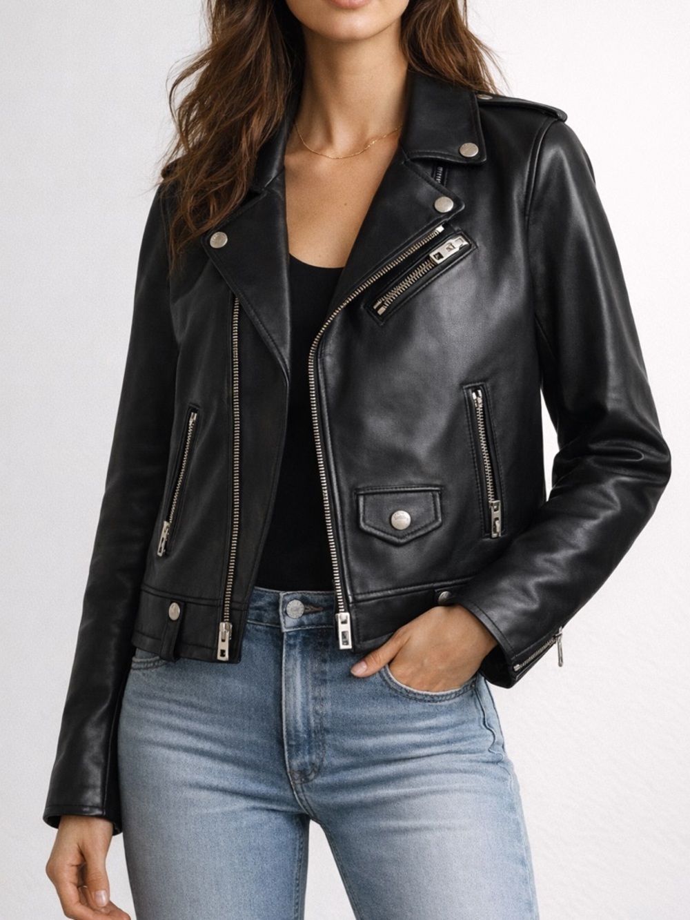 Coach Lambskin Leather Moto Jacket, size 8, black, classic, silver hardware